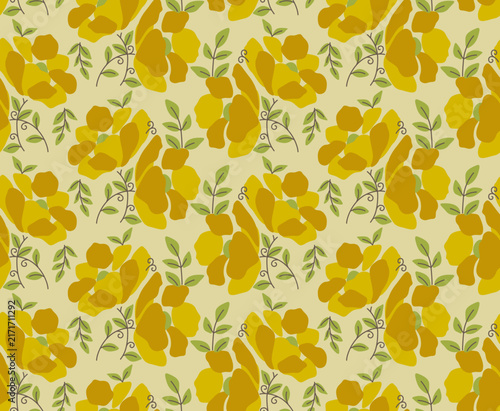 Japanese Cute Flower Motif Vector Seamless Pattern