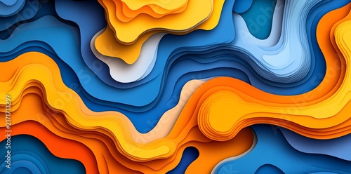 Abstract Colorful Paper Layered Pattern in Blue Orange Yellow Tones for Artistic and Creative Design
