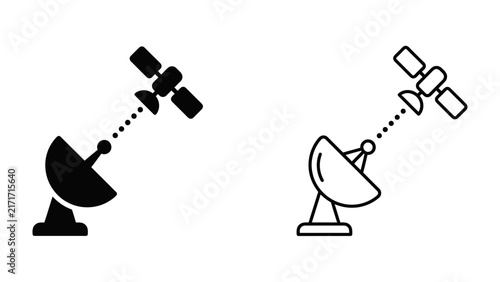 Quadro su tela Satellite Dish and Orbital Station: Two icons representing a satellite dish receiving signals from an orbiting satellite, symbolizing communication and data transfer