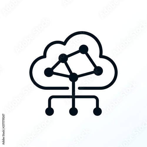 Minimalist black and white line art of a bird perched on a branch.