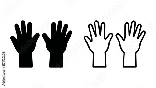 Canvas Print Hands Icons: A pair of open hands, one in solid black silhouette and the other in outline, representing both form and void, symbol of connection