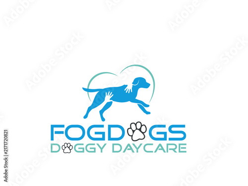 Dog silhouette within a heart shaped swirl a logo design