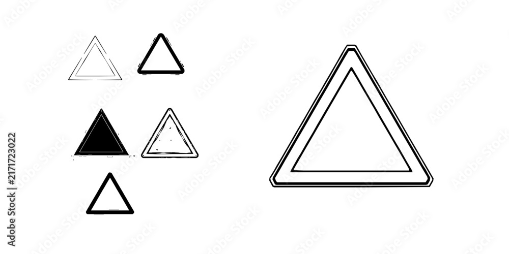 Fototapeta premium Warning Triangle Wireframe High Contrast Linework Outline Icon