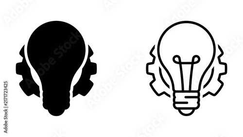 Bild auf Leinwand Conceptual Iconography: A stylized graphic featuring a light bulb silhouette integrated with a gear mechanism, representing innovation, ideas, and engineering
