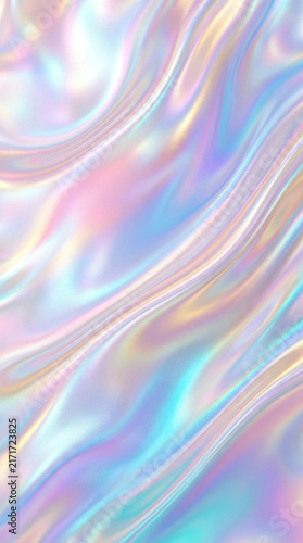 Abstract bright pearlescent texture background with rainbow pastel holographic wave pattern, glossy pearl glitter and soft fluid motion for modern luxury background design