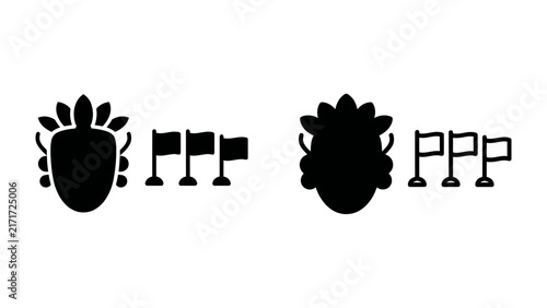 Symbol of Milestone Achievements: A graphic representation showcasing a shield emblem and three flags, symbolizing progress, goals, and success. The dual depiction suggests comparison or contrast.