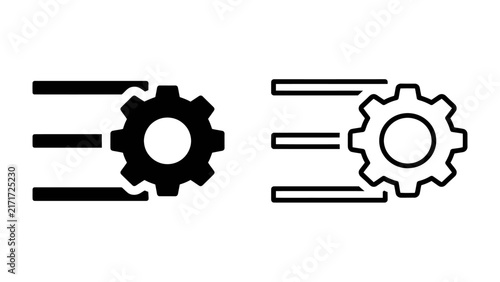Fast Process Icon: Two stylized icons featuring a gear with motion lines, representing speed, efficiency, and mechanical process.