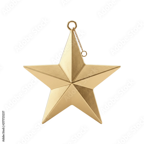 Isolated Elegant Golden Five Point Christmas Star Ornament
