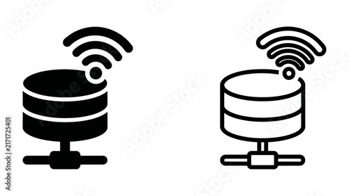 Database with Wi-Fi Signal Icon: A stylized icon representing a database or server with a Wi-Fi signal emanating from it, signifying wireless connectivity or data transmission.