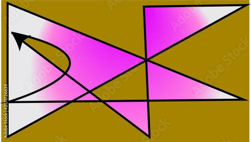 Abstract Geometric Composition with Pink Gradient Shapes and Bold Black Lines
