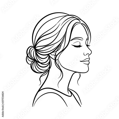 Elegant womans profile with hair bun and closed eyes.