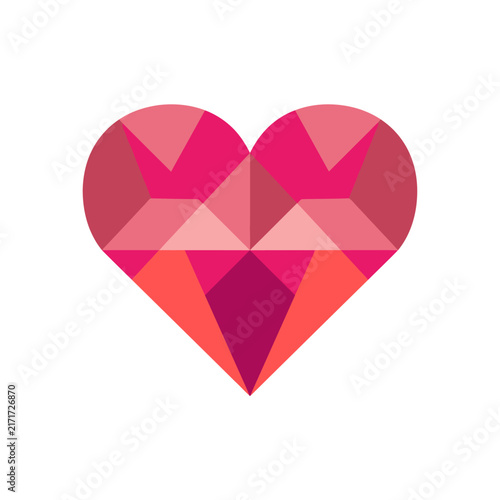 Geometric Heart Shape Composed of Pink and Red Facets.