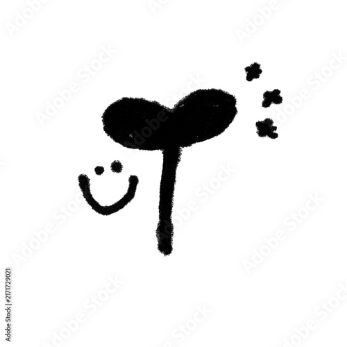 Smiling Plant Sprout Doodle Brush Stroke with Sparkles on White Background | Hand Drawn Nature Sketch