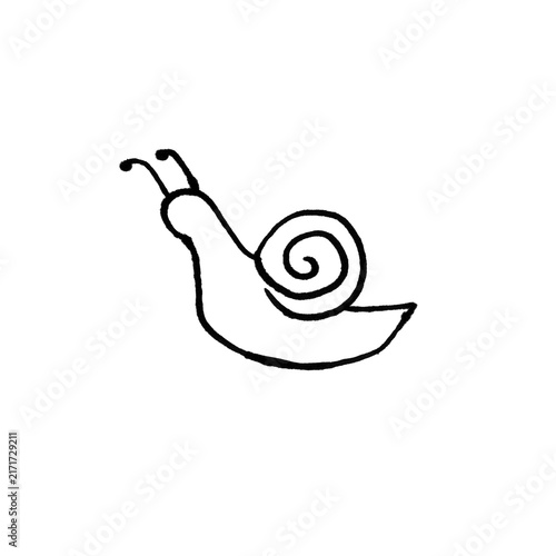Hand Drawn Cartoon Snail Doodle Brush Stroke on White Background | Simple Line Art Sketch