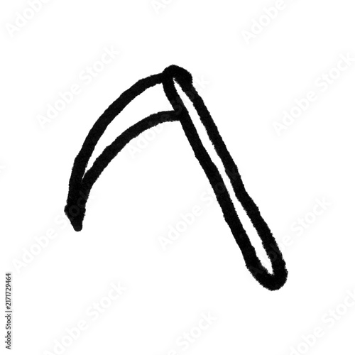 Minimalist Hand-Drawn Scythe Doodle Icon – Simple Line Art Farm Tool for Vintage and Seasonal Designs
