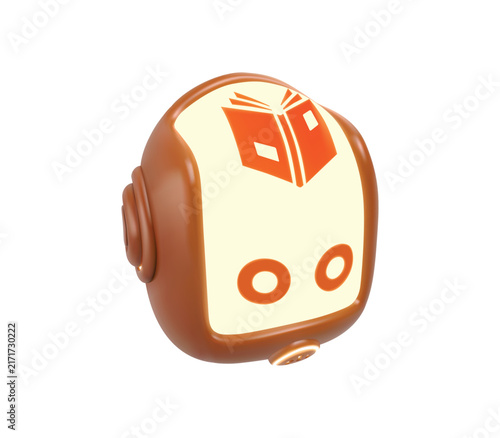 3D Educational Robot Head with Book Symbol icon Vector Illustration
