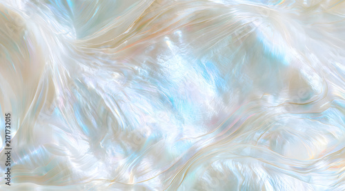 An iridescent pearl surface with pastel-toned shimmer and a mother-of-pearl pattern