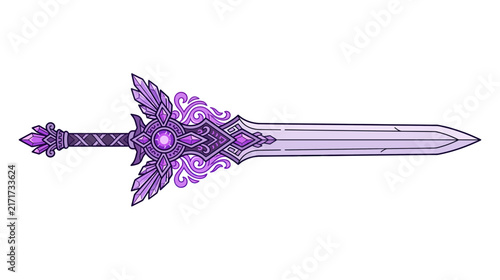 Fantasy Sword with Ornate Purple Gemstone Hilt