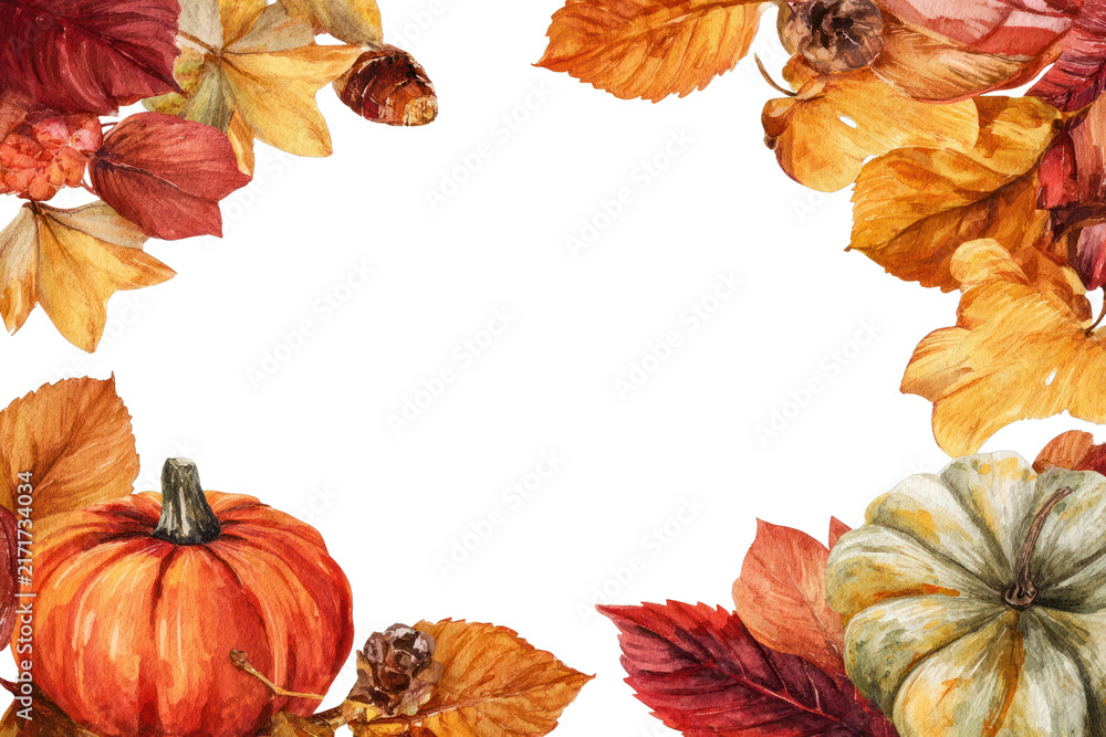 Fototapeta premium PNG Autumn leaves frame pumpkins illustration.