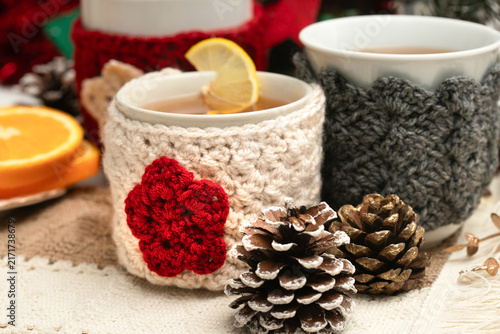 Christmas mug with cosywith tea and lemon