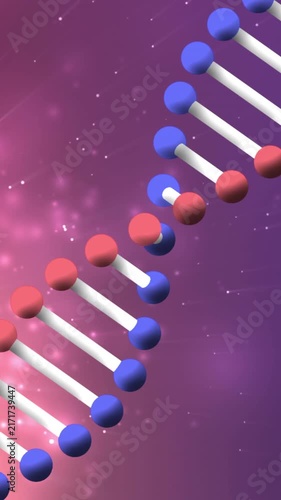 Animation of dna strand spinning over particles in universe