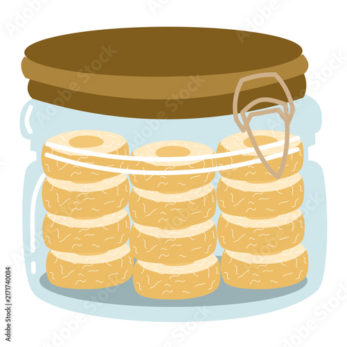Glass Jar Stacked Biscuits Vector Illustration