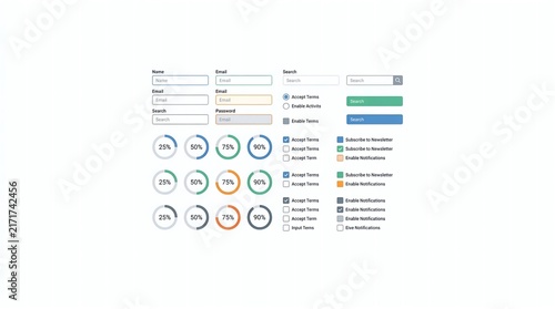 Modern Web UI Kit with Form Fields and Circular Charts