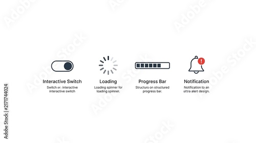 Modern User Interface Icons Set Featuring Switches Loaders and Notifications