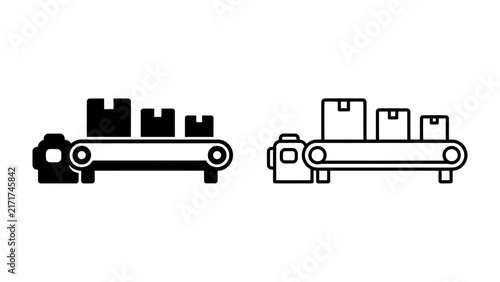 Conveyor Belt with Boxes: A representation of a conveyor belt system carrying multiple boxes, symbolizing logistics, manufacturing, and automated production processes.