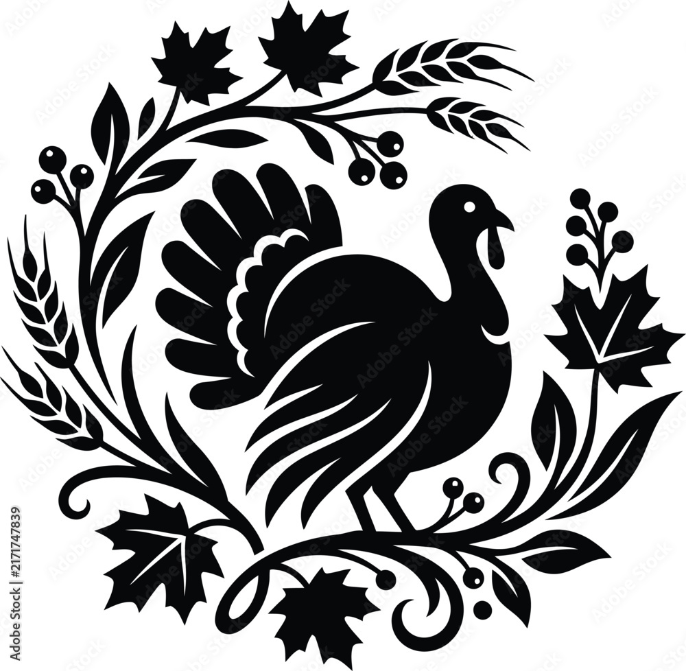 Fototapeta premium Thanksgiving Turkey Silhouette Vector Design