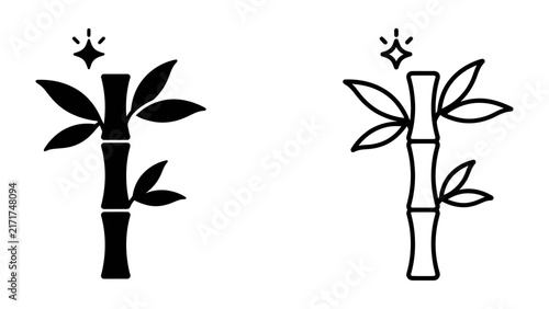 Bamboo Icon Set: A minimalist collection of two bamboo stalk icons, one solid black and one outlined, symbolizing growth, nature, and elegance. Perfect for wellness brands or Asian-themed designs.