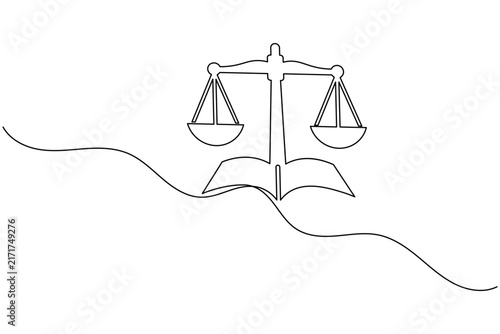 Justice scale continuous single line drawing legal court symbol illustration
