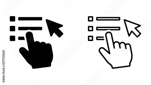 Hand cursor with list and checkbox icons