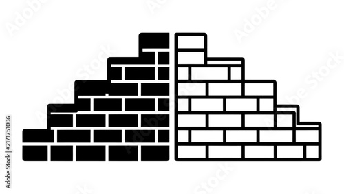 Brick Wall Contrast: A stark visual dichotomy presented through two brick walls, one solid black and the other outlined in white, symbolizing opposing forces or ideas.