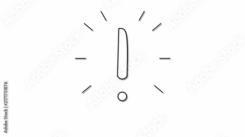 Animated hand drawn exclamation mark on white background. 4K Video
