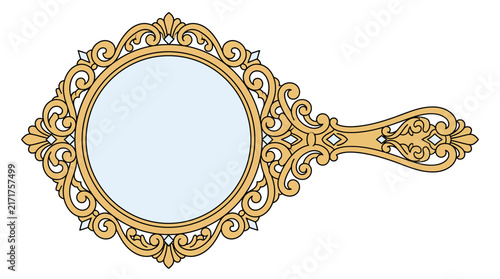 Vintage ornate hand mirror with gold filigree frame