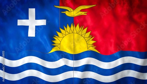 Maritime banner glows with radiant clarity, radiating resilience, freedom, and heritage; a vivid emblem of sun, sea, and transformation within identity.
