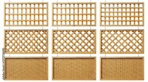 Set of Nine Wooden Trellis Panels with Different Patterns