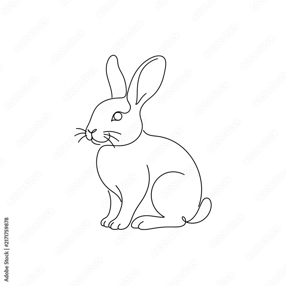 Fototapeta premium Continuous Line Art Sitting Rabbit Vector Illustration Isolated on White Background