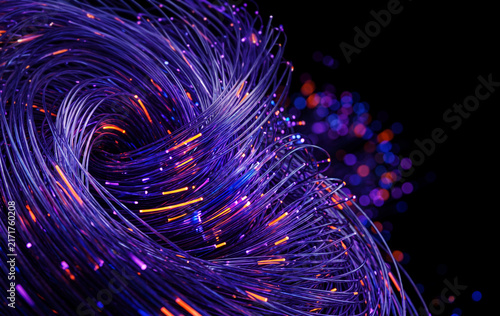 Close-up view on big data fiber optic