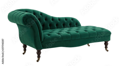 Canvastavla Green Velvet Chaise Lounge Sofa PNG, Isolated on a Transparent Background