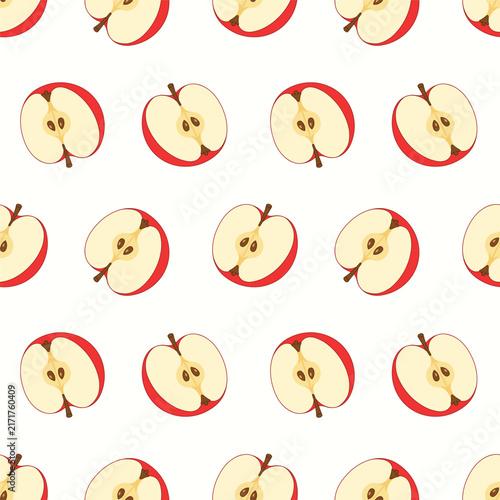 Red Apple Slice Seamless Repeat Pattern with Fresh Fruit Illustrations