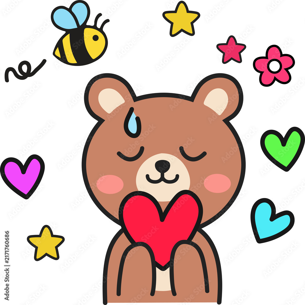 Obraz premium Cute Bear Character Emoticon Set for Compliments and Casual Expressions