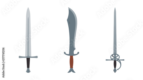 Canvastavla Collection of three medieval swords isolated