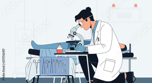 Scientist Examining Specimen Under Microscope in Lab