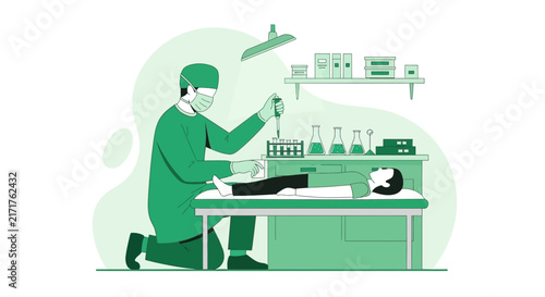 Scientist performs experiment on patient with medical equipment, isolated