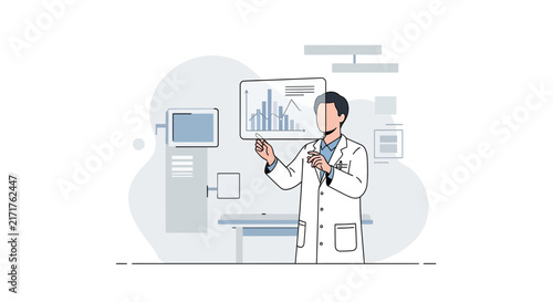Scientist Presenting Data Analysis on Screen, Isolated
