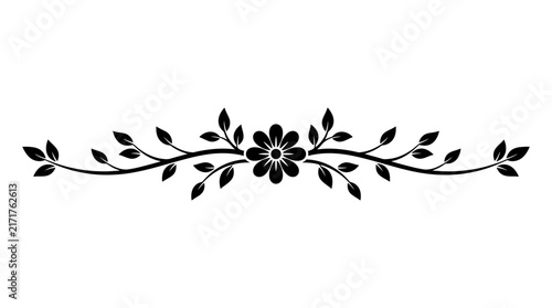 Minimalist floral divider silhouette with leaves and central flower