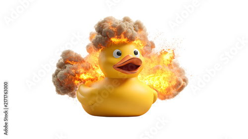 Duck explosion with fire and smoke for design