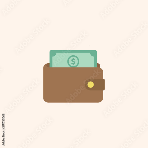 Brown Leather Wallet with Money Vector Illustration, Savings and Personal Finance Concept